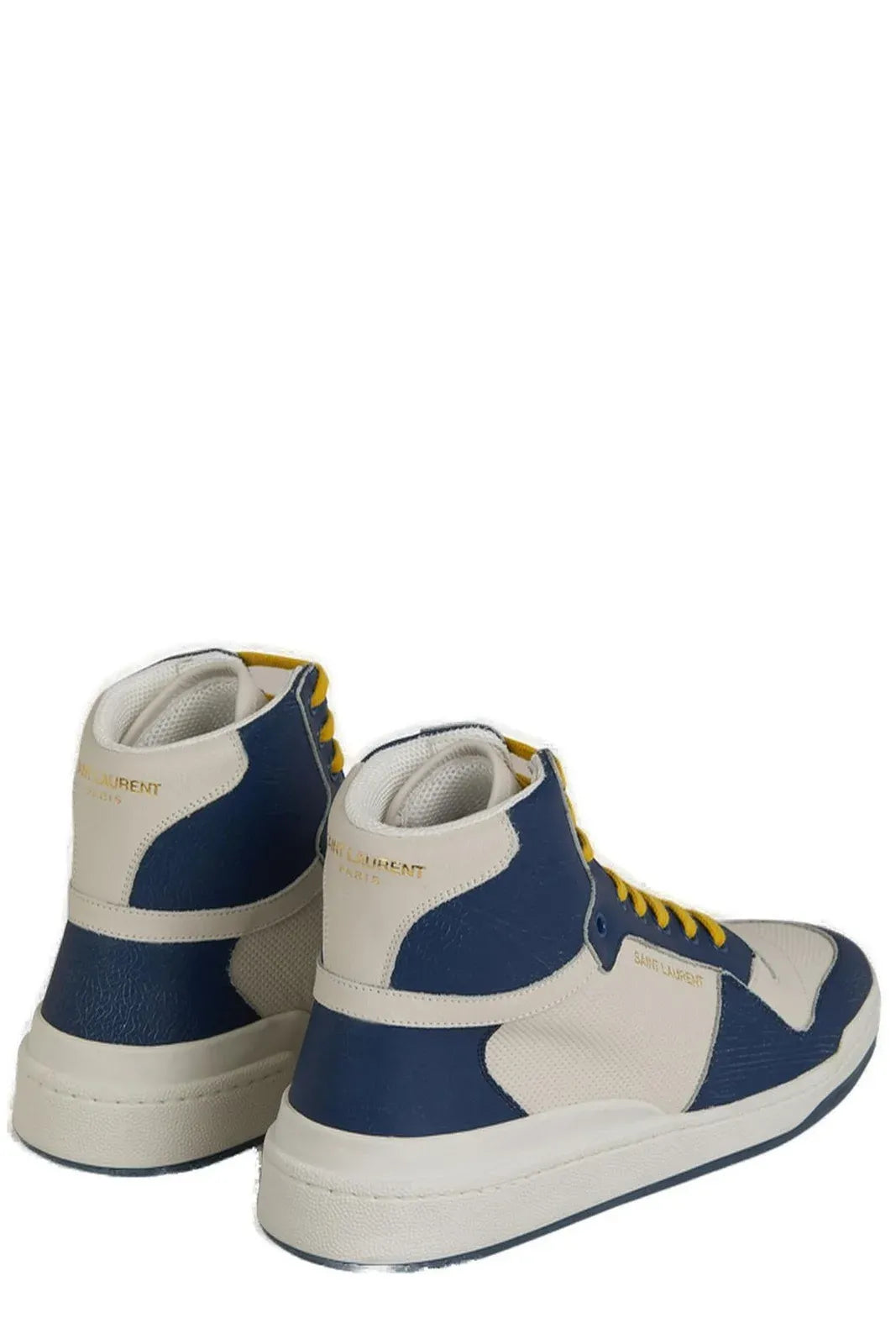 Blue Calf Leather Mid-Top Sneakers
