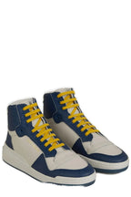 Blue Calf Leather Mid-Top Sneakers