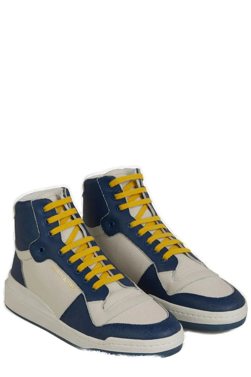 Blue Calf Leather Mid-Top Sneakers
