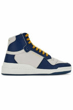 Blue Calf Leather Mid-Top Sneakers
