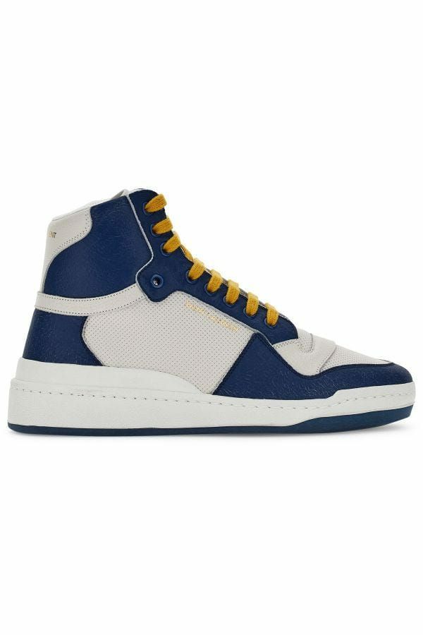 Blue Calf Leather Mid-Top Sneakers