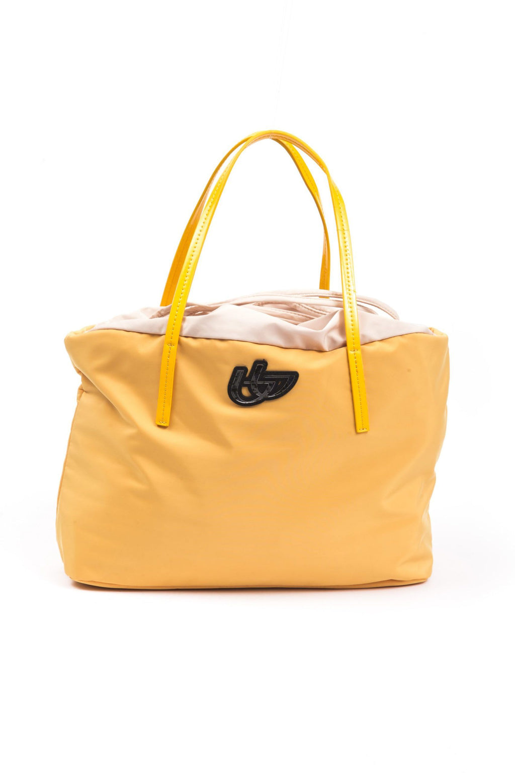 Yellow Polyester Shoulder Bag With Glossy Patent Leather Detail