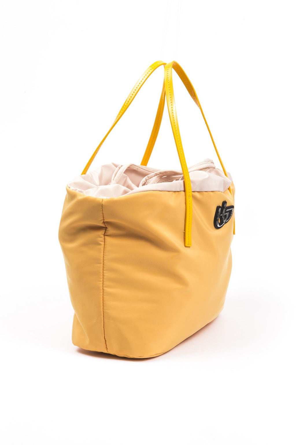 Yellow Polyester Shoulder Bag With Glossy Patent Leather Detail