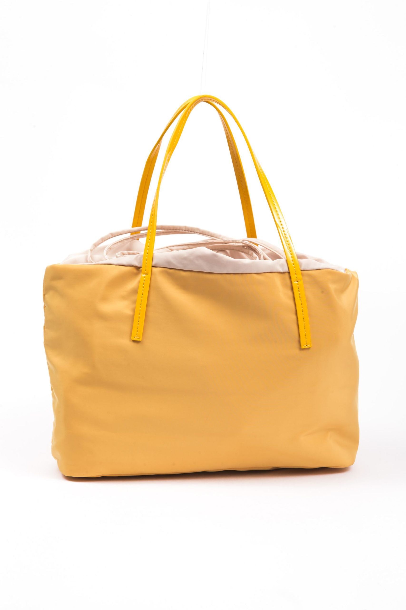 Yellow Polyester Shoulder Bag With Glossy Patent Leather Detail