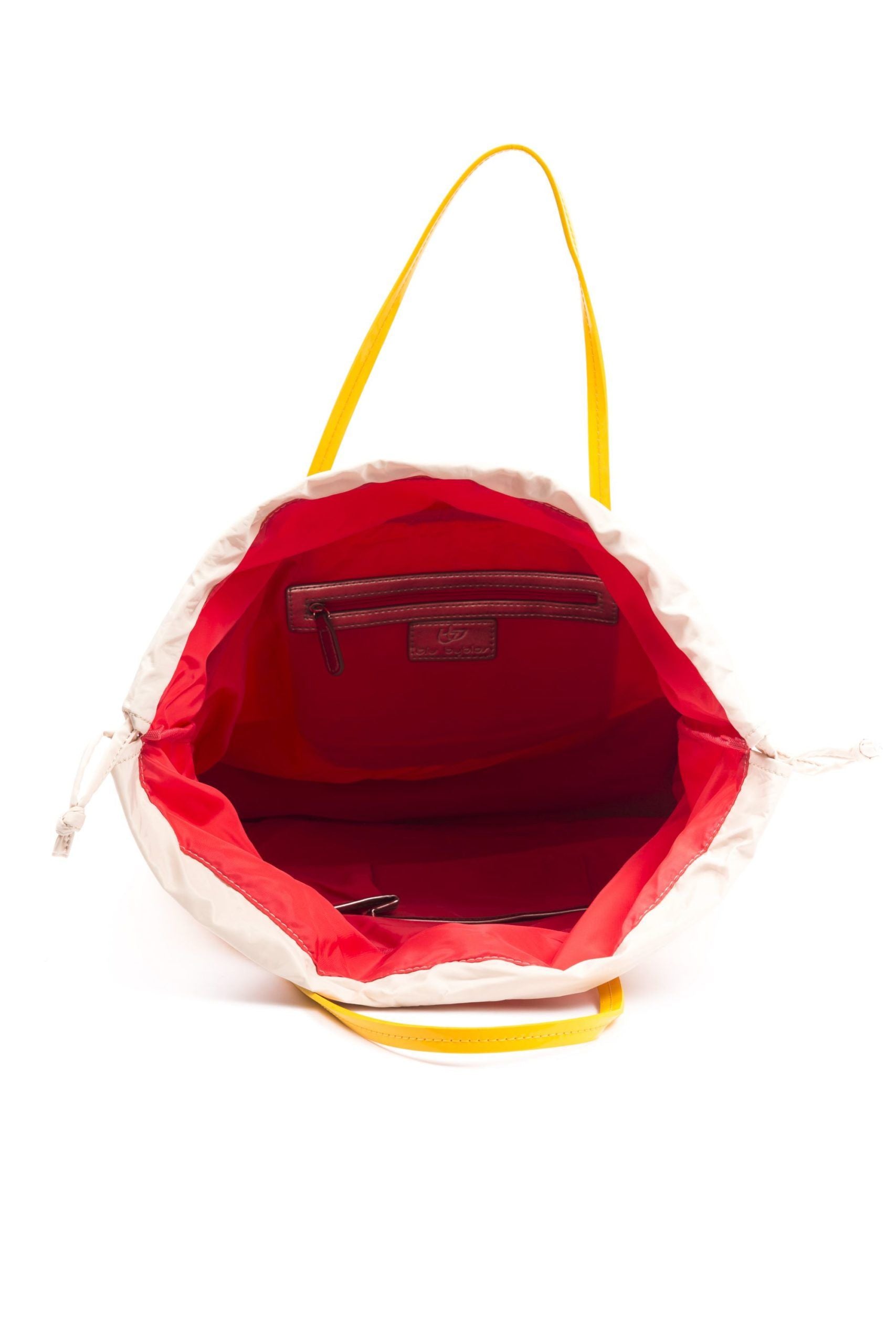 Yellow Polyester Shoulder Bag With Glossy Patent Leather Detail