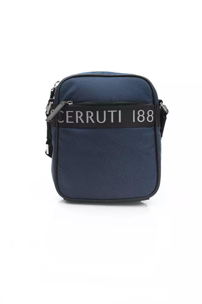 Blue Nylon and Leather Crossbody Bag