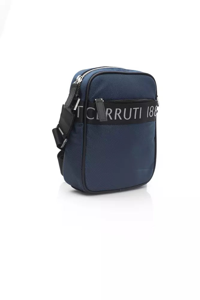 Blue Nylon and Leather Crossbody Bag