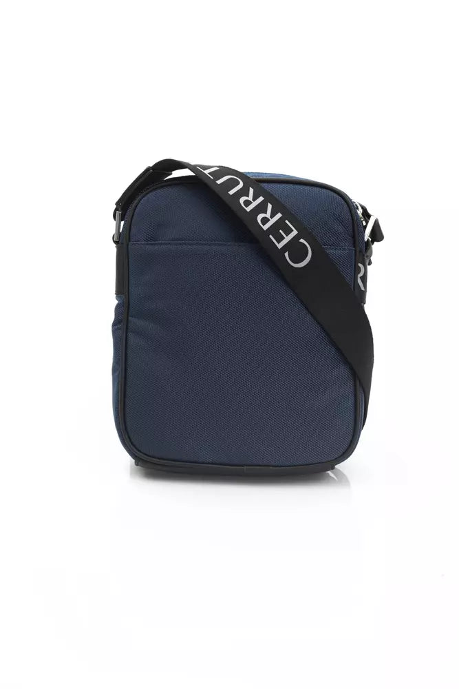 Blue Nylon and Leather Crossbody Bag