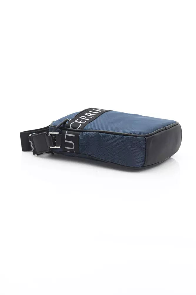 Blue Nylon and Leather Crossbody Bag