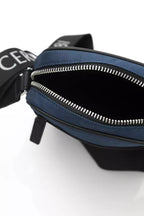Blue Nylon and Leather Crossbody Bag