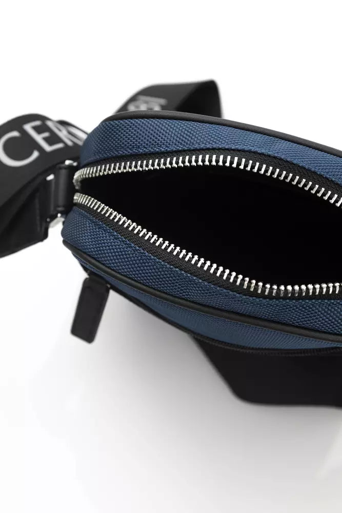 Blue Nylon and Leather Crossbody Bag