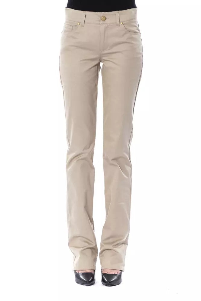 Beige Cotton Women's Tailored Trousers