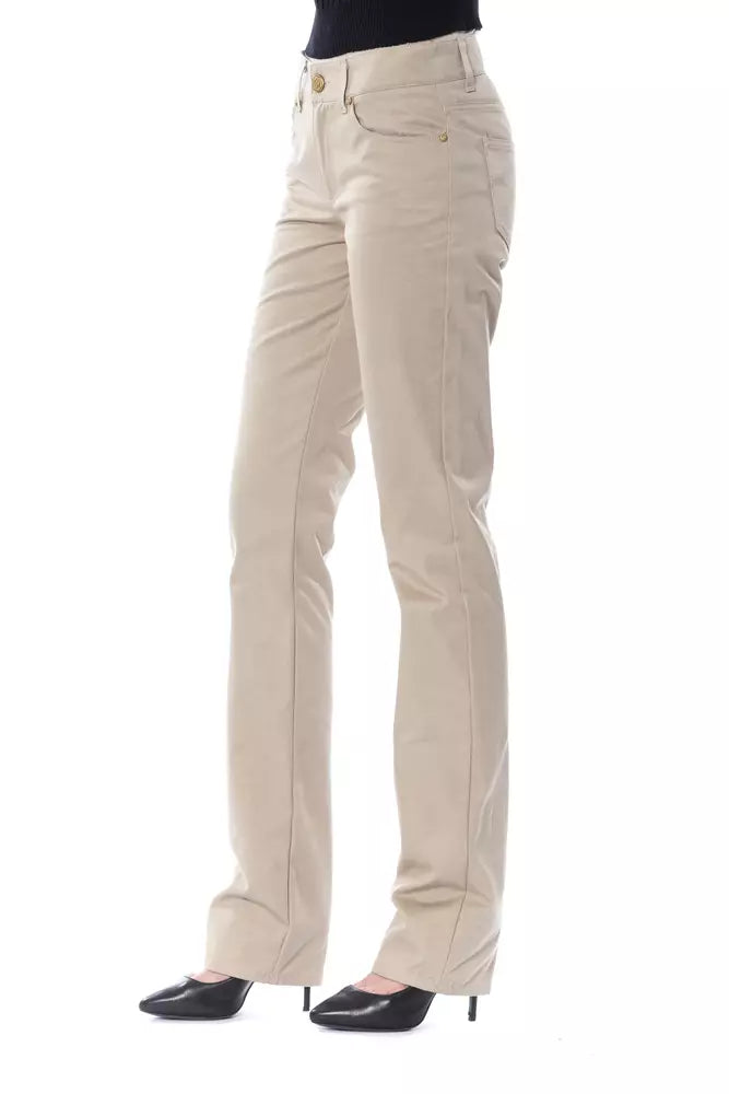 Beige Cotton Women's Tailored Trousers