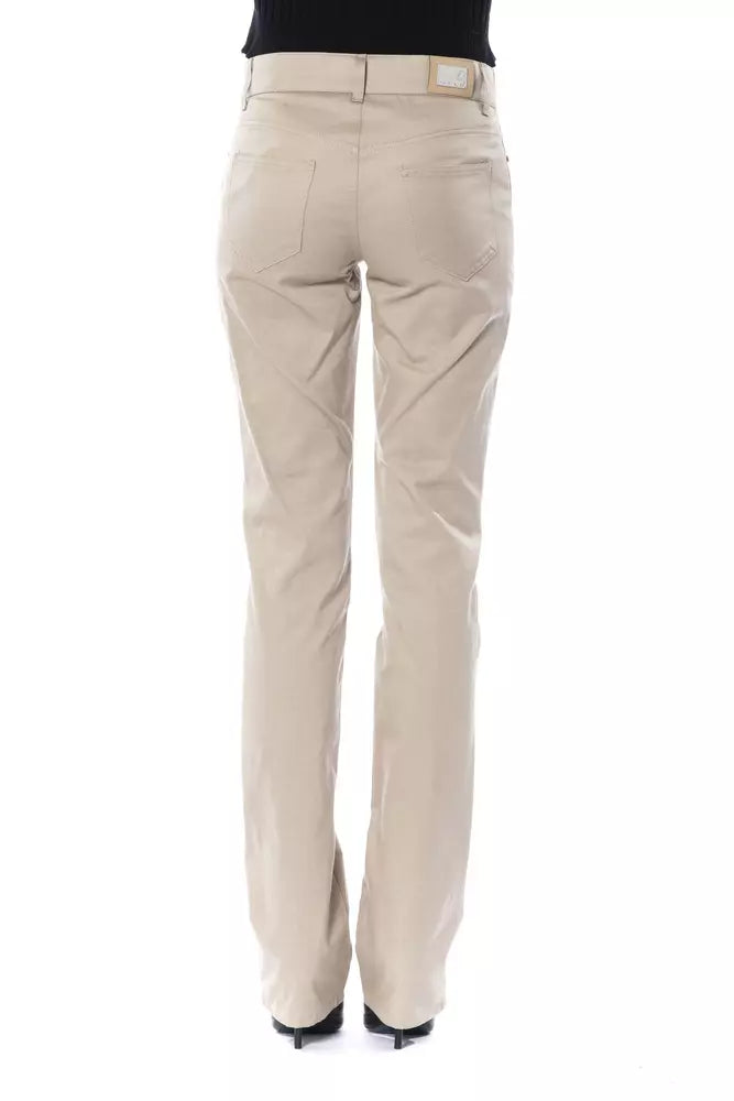 Beige Cotton Women's Tailored Trousers