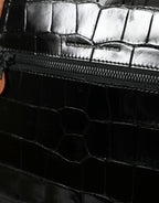 Black Brown Exotic Skin Leather Vertical Crossbody Bag