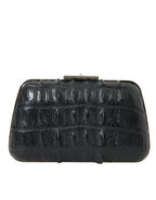 Black Exotic Skin Leather Shoulder Crossbody Box Clutch