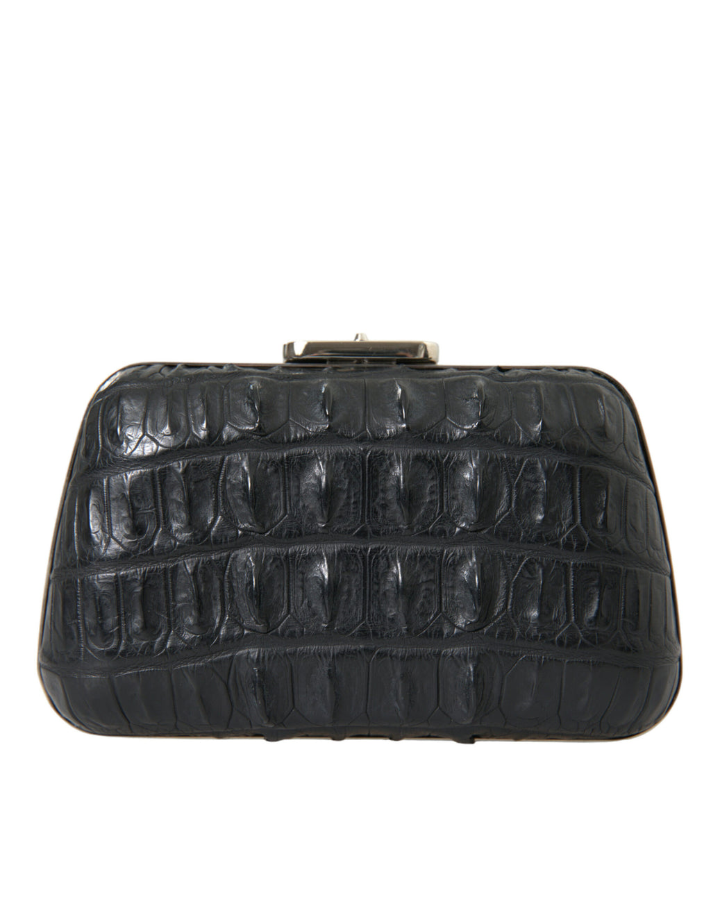 Black Exotic Skin Leather Shoulder Crossbody Box Clutch