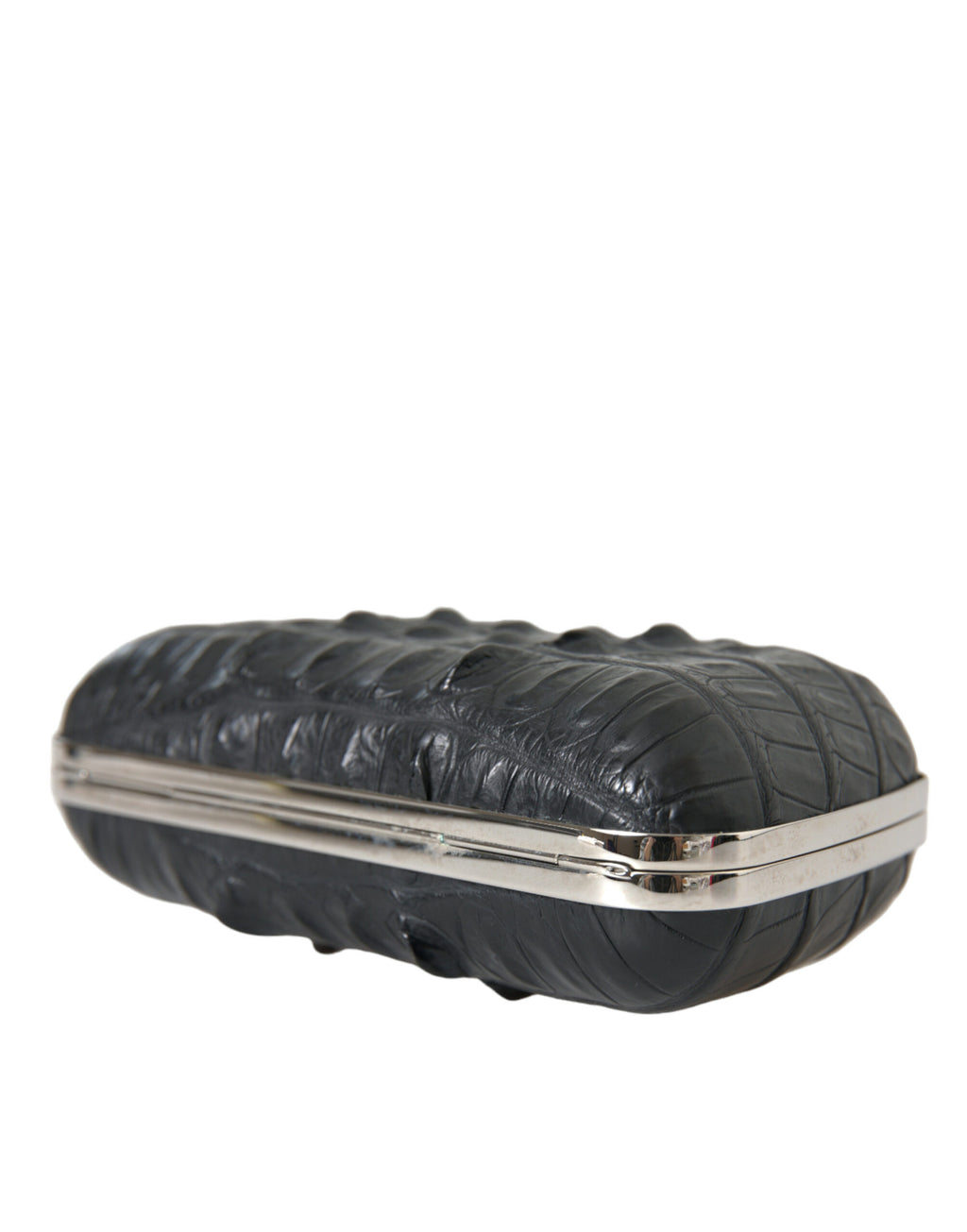 Black Exotic Skin Leather Shoulder Crossbody Box Clutch