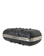 Black Exotic Skin Leather Shoulder Crossbody Box Clutch