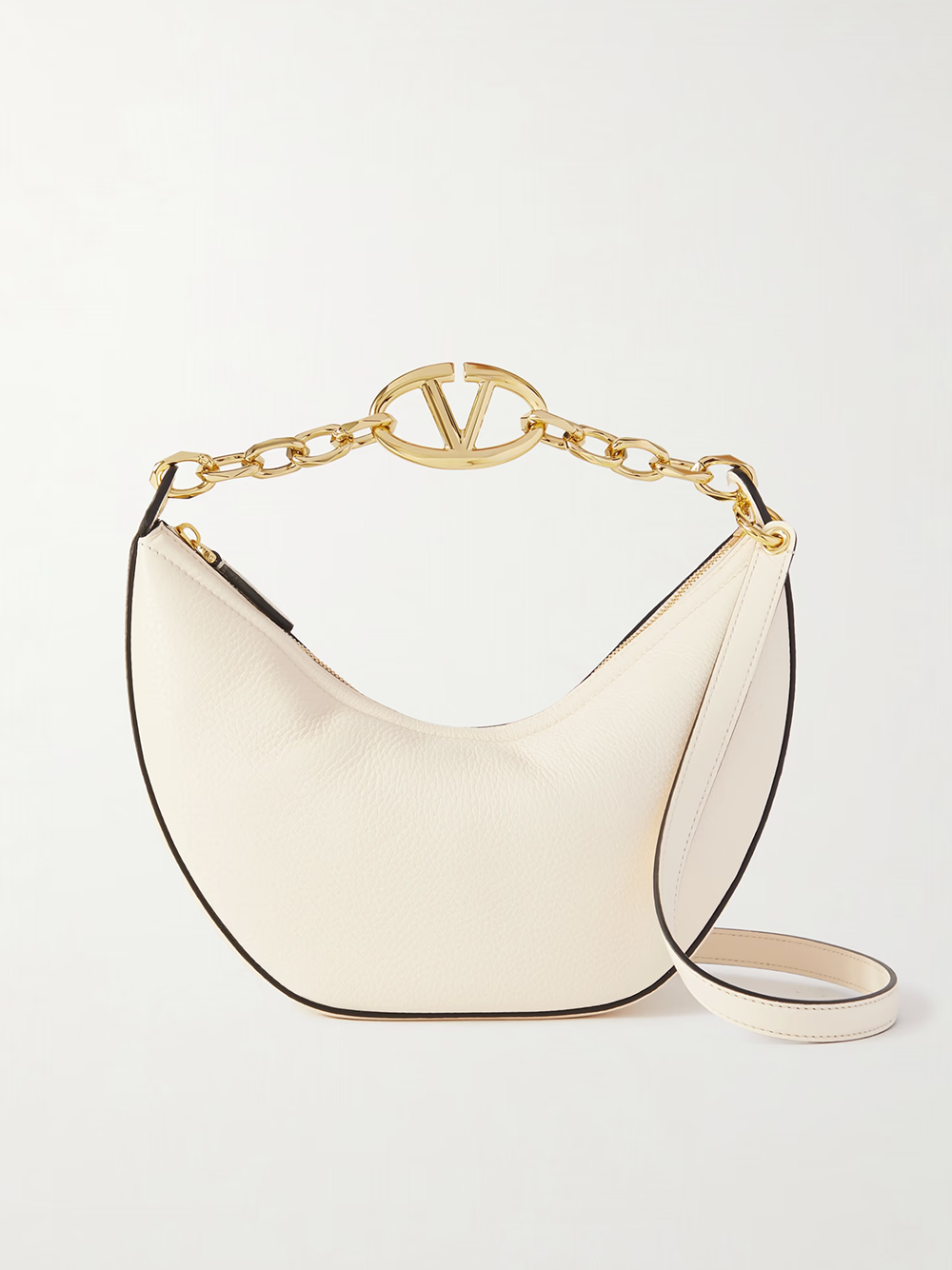 Ivory Leather Small Vlogo Moon Hobo Bag