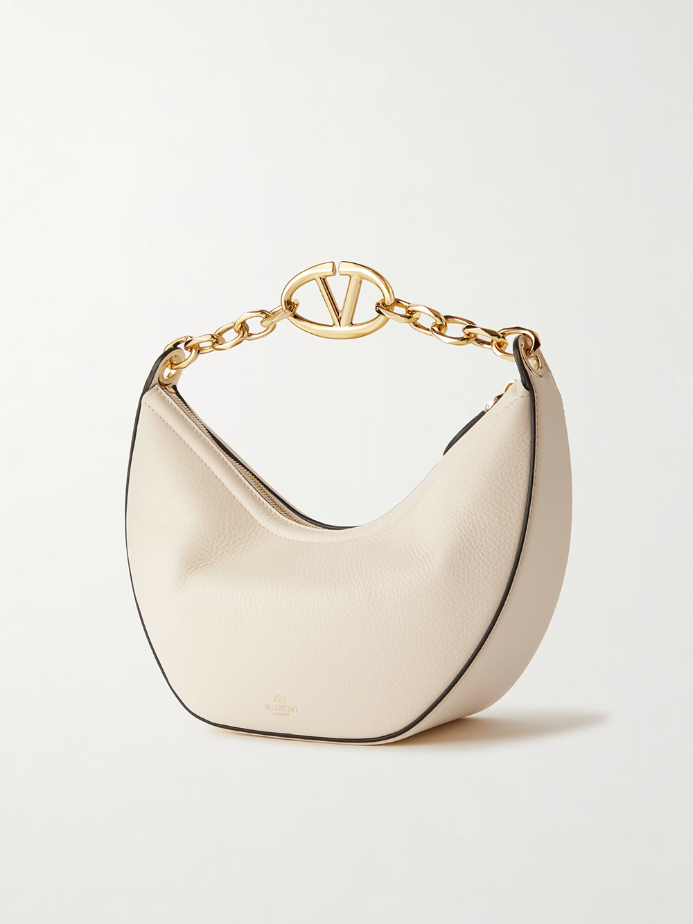 Ivory Leather Small Vlogo Moon Hobo Bag