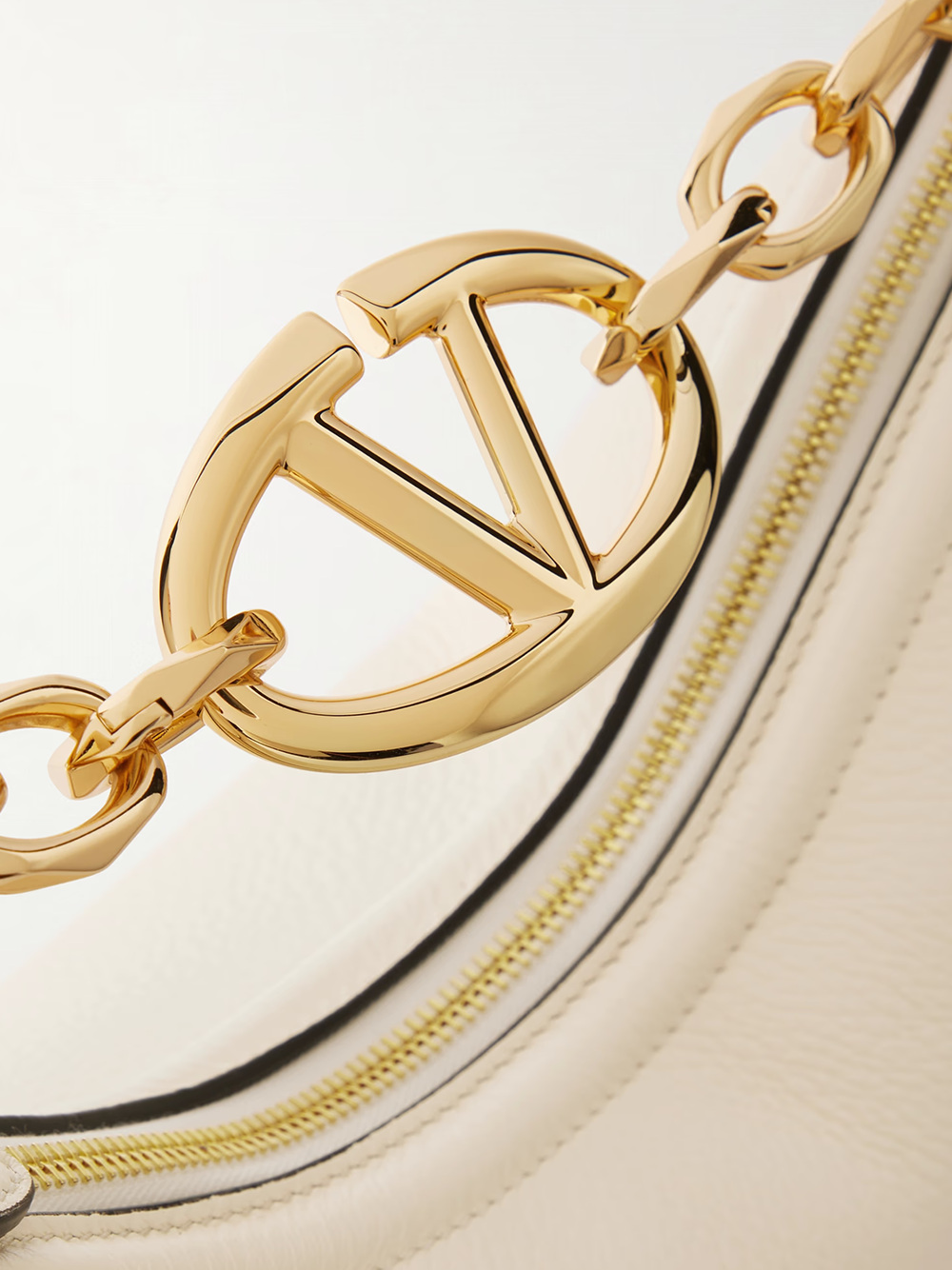 Ivory Leather Small Vlogo Moon Hobo Bag