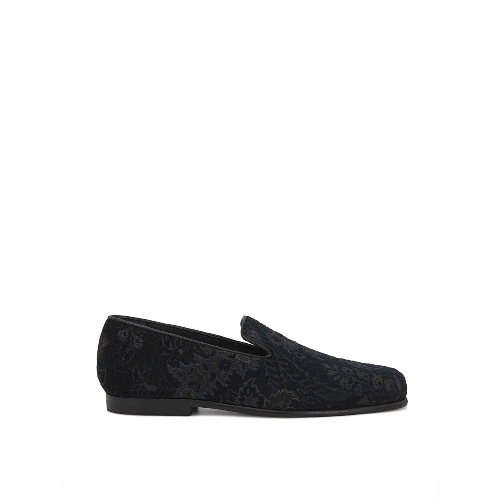 Jacquard Flower Print Leather Slip-On Loafers