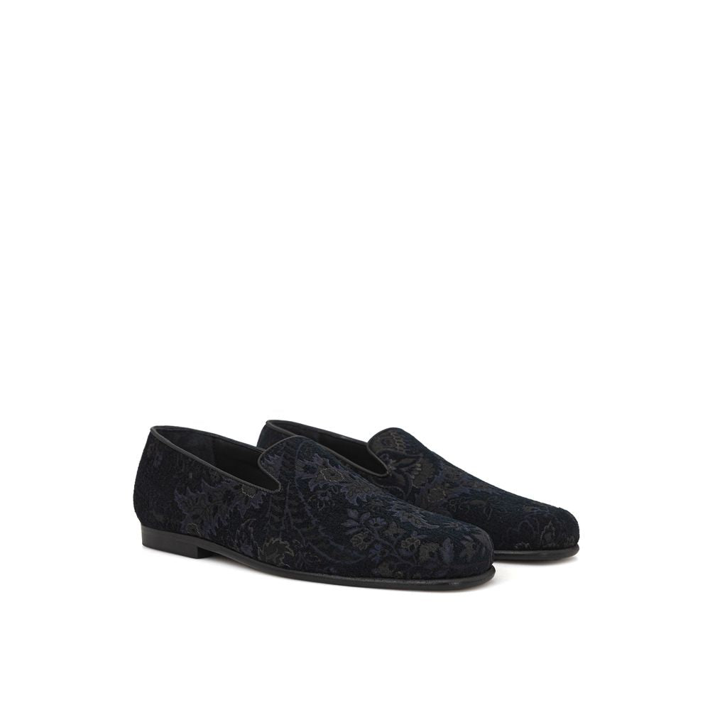 Jacquard Flower Print Leather Slip-On Loafers