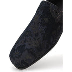 Jacquard Flower Print Leather Slip-On Loafers