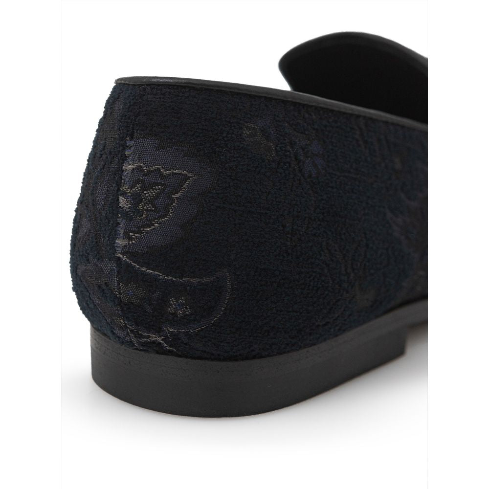 Jacquard Flower Print Leather Slip-On Loafers