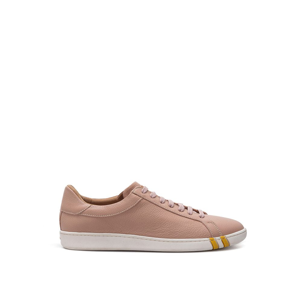 Pink Grained Leather Low Top Sneakers