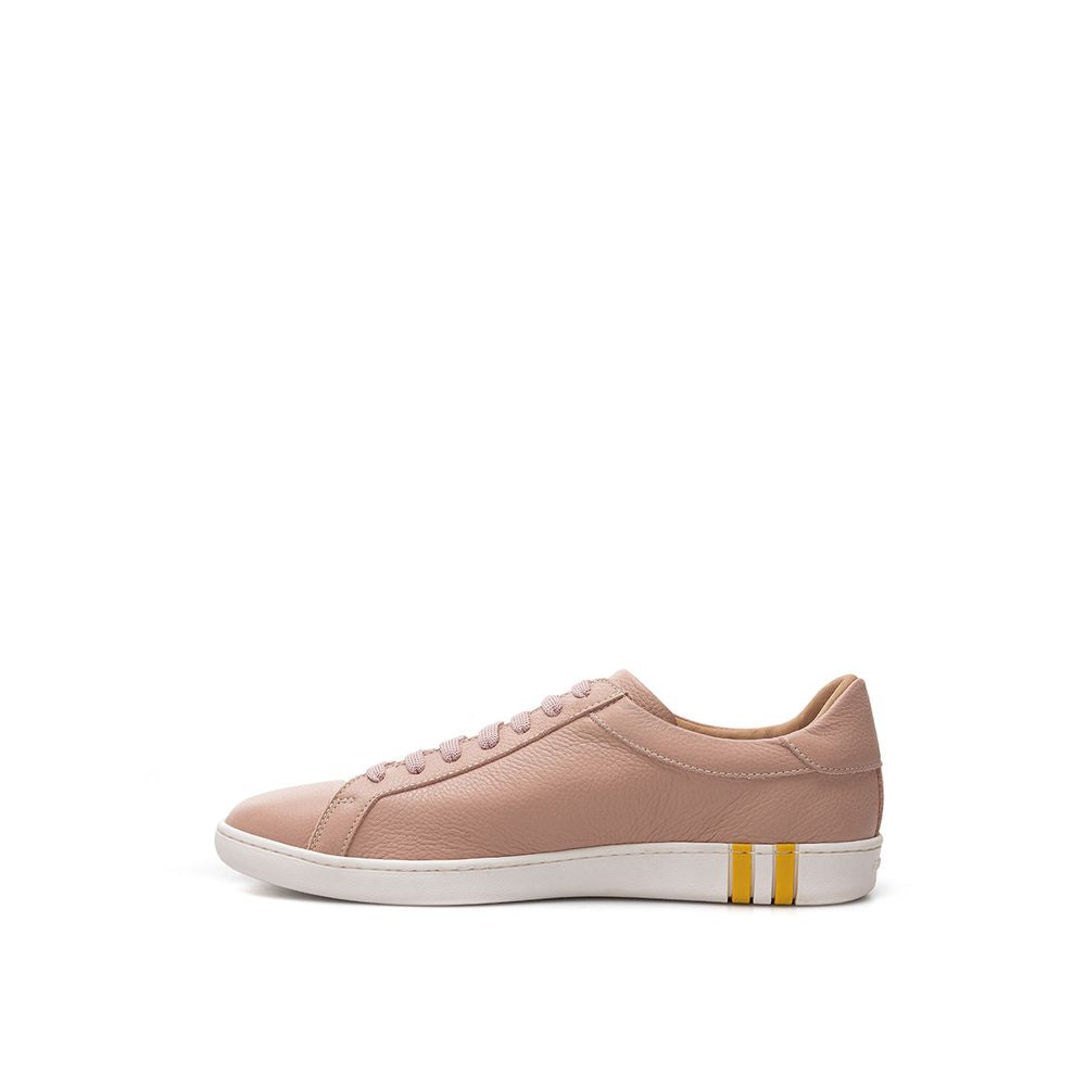 Pink Grained Leather Low Top Sneakers
