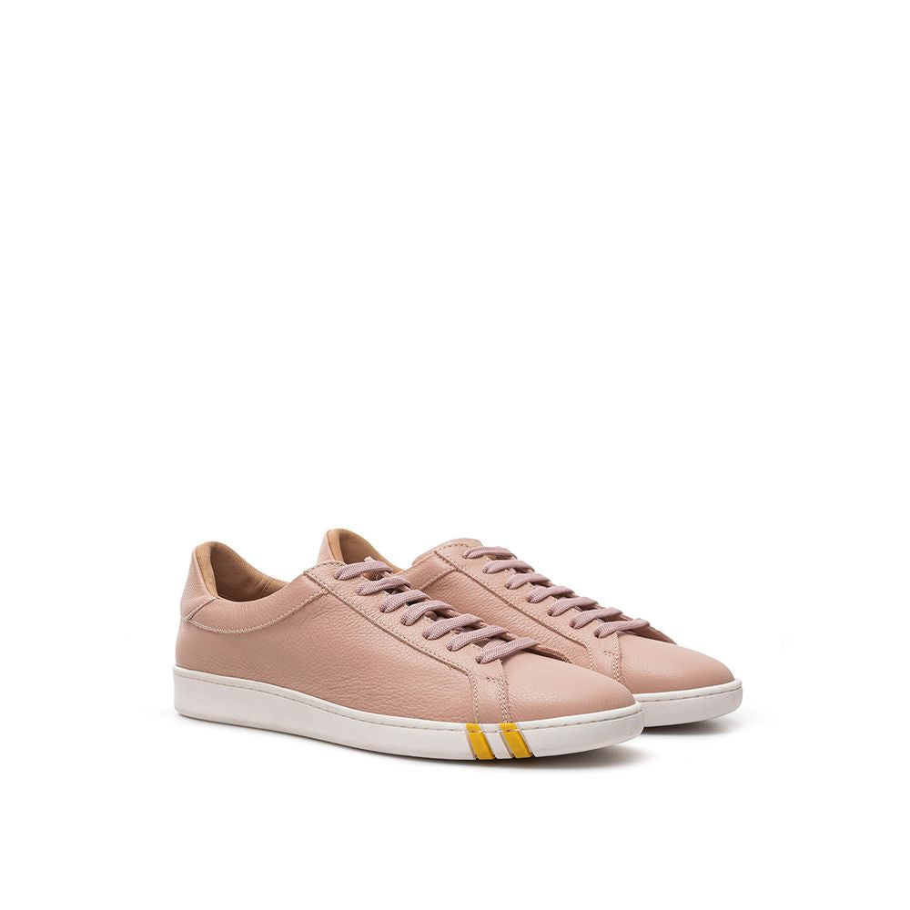 Pink Grained Leather Low Top Sneakers