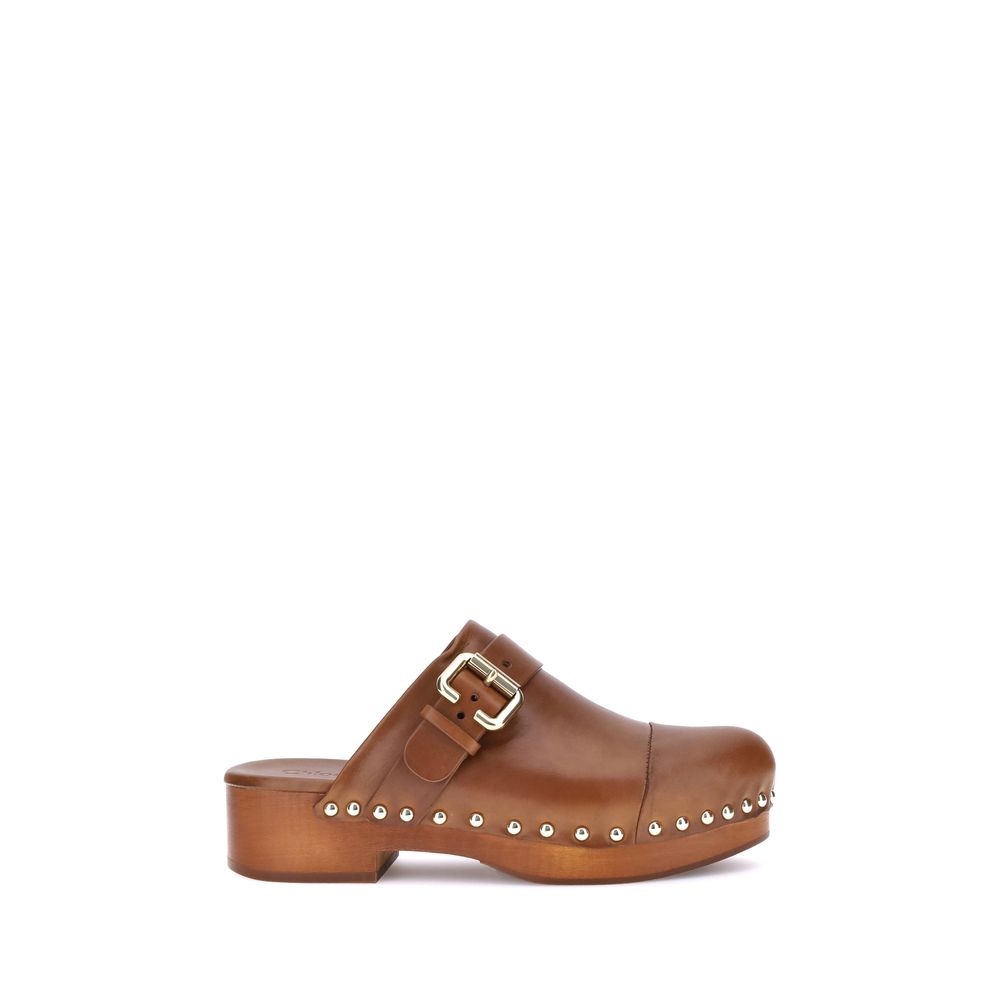 Jeannette Calfskin Wooden Platform Clogs