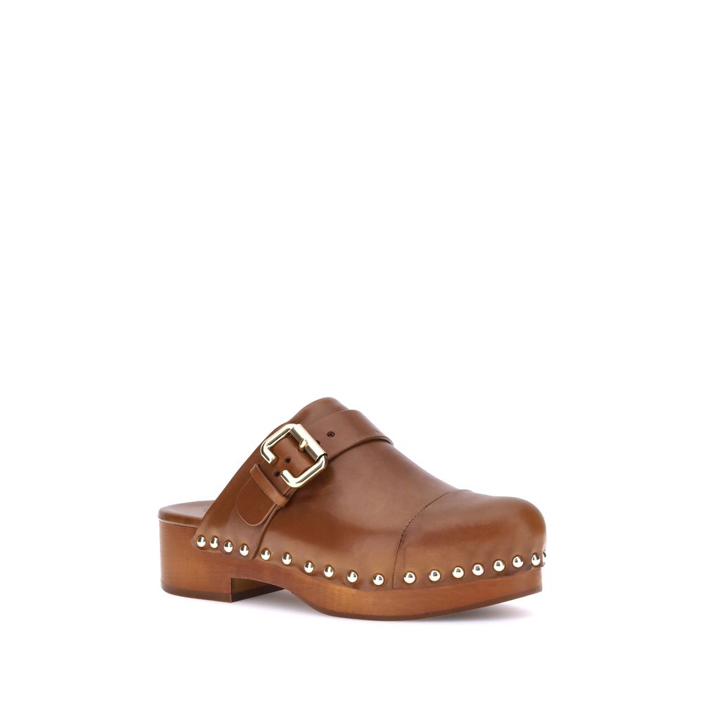 Jeannette Calfskin Wooden Platform Clogs
