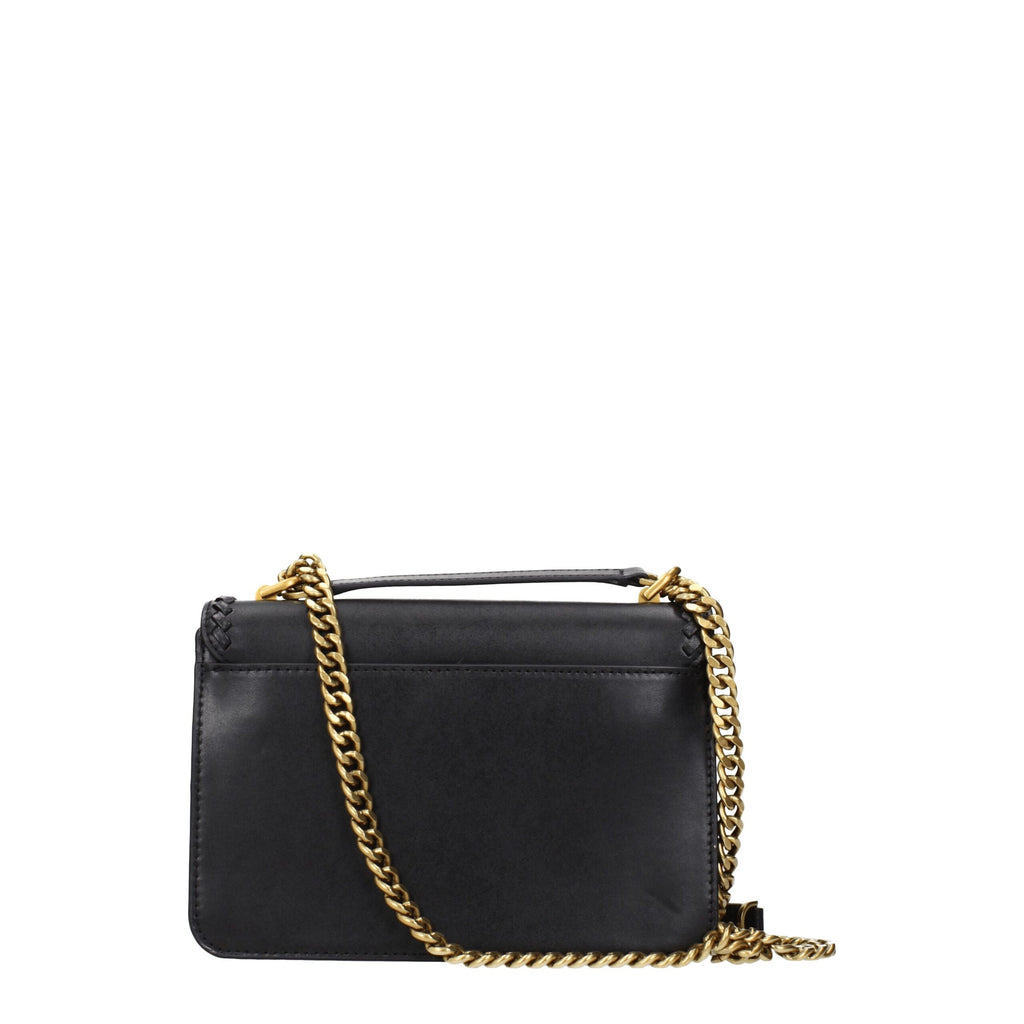 Medium Black Grained Leather Shoulder Bag