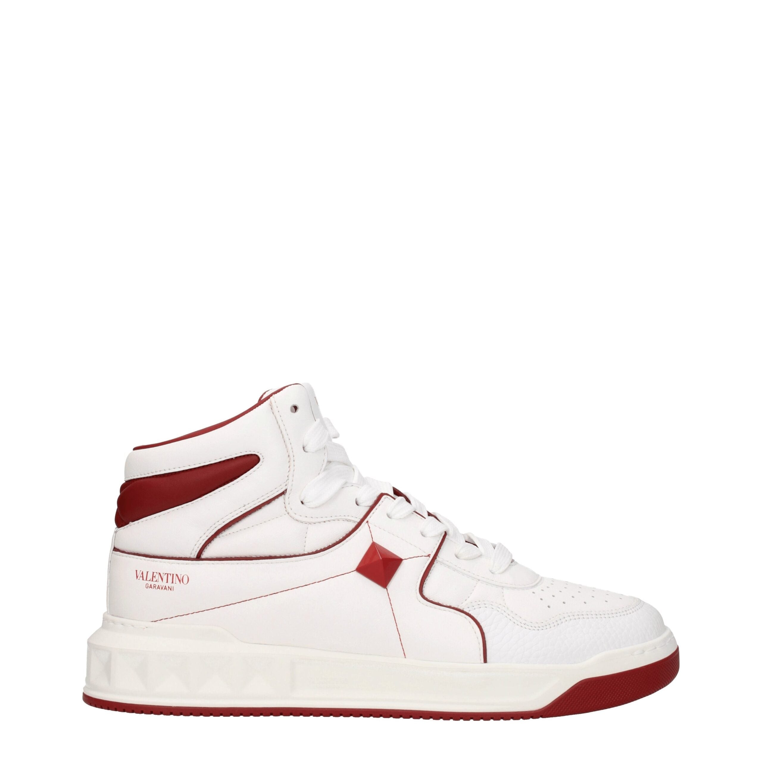 White Leather High Top Sneakers With Studs