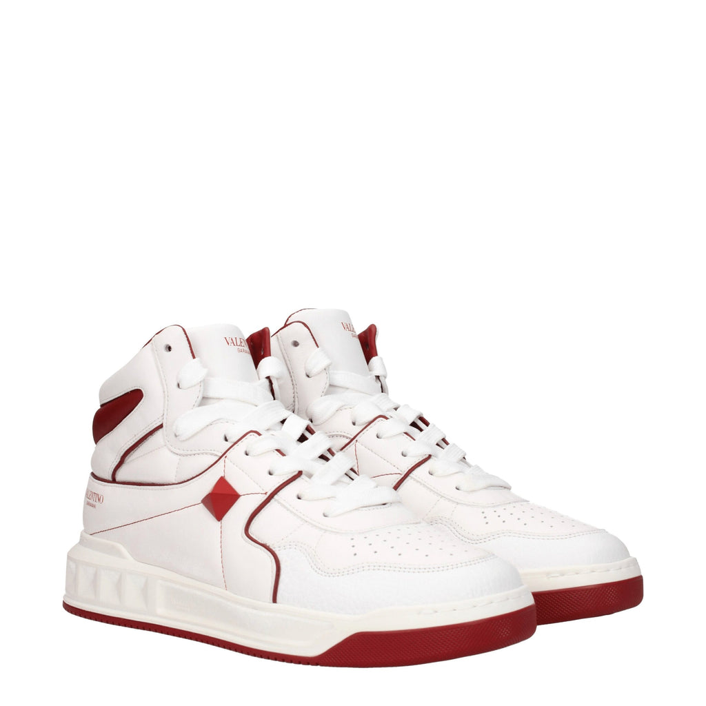 White Leather High Top Sneakers With Studs