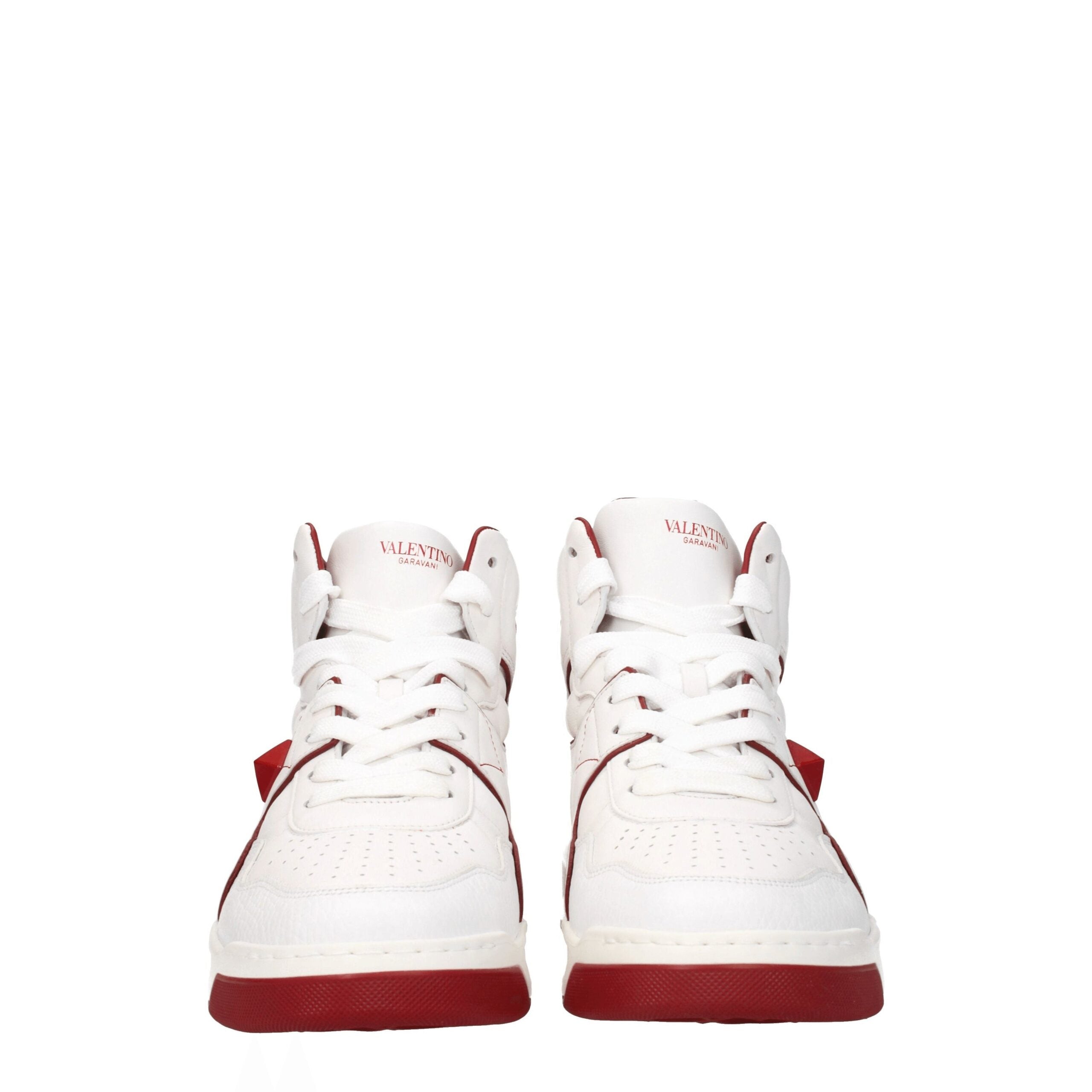 White Leather High Top Sneakers With Studs