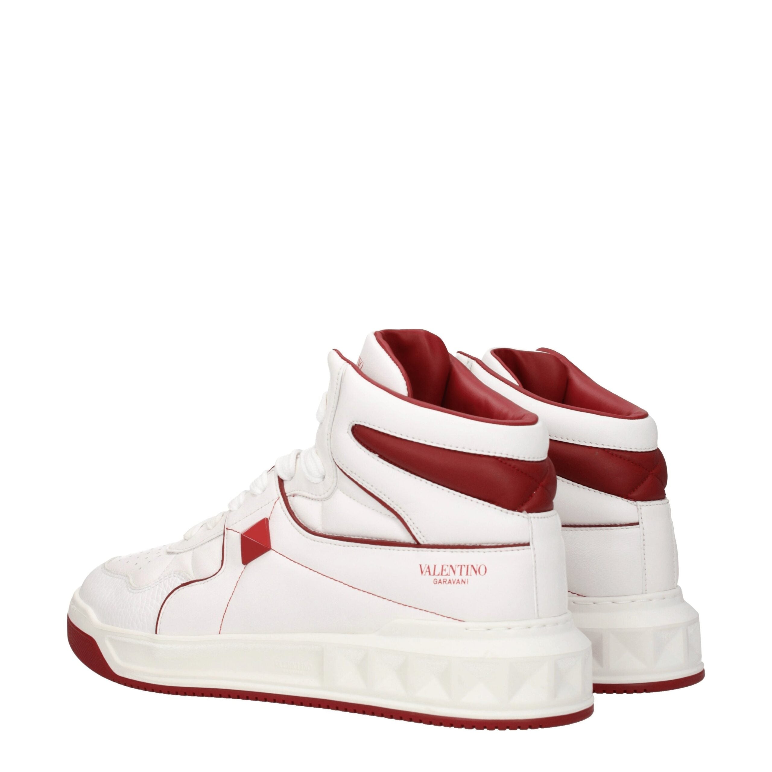 White Leather High Top Sneakers With Studs