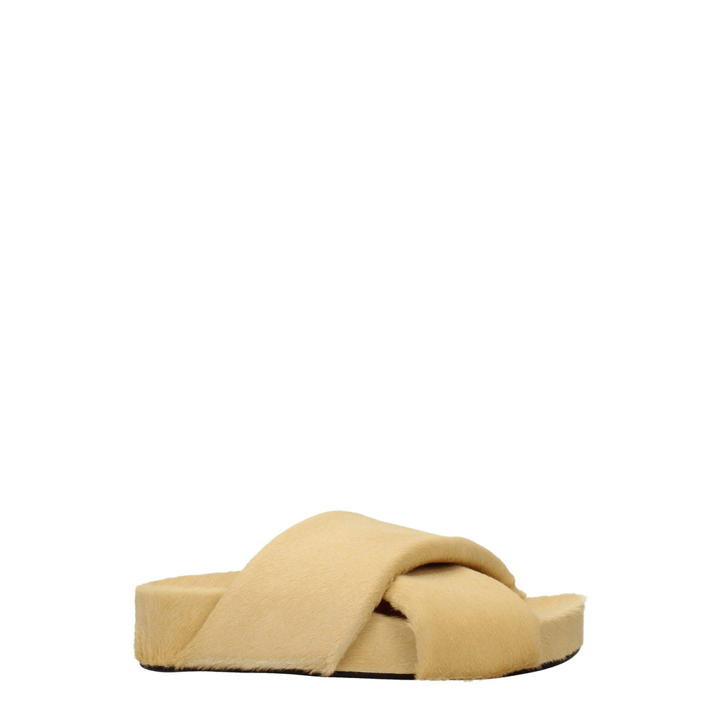 Beige Pony Skin Open Toe Slippers With Vintage Effect
