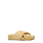 Beige Pony Skin Open Toe Slippers With Vintage Effect