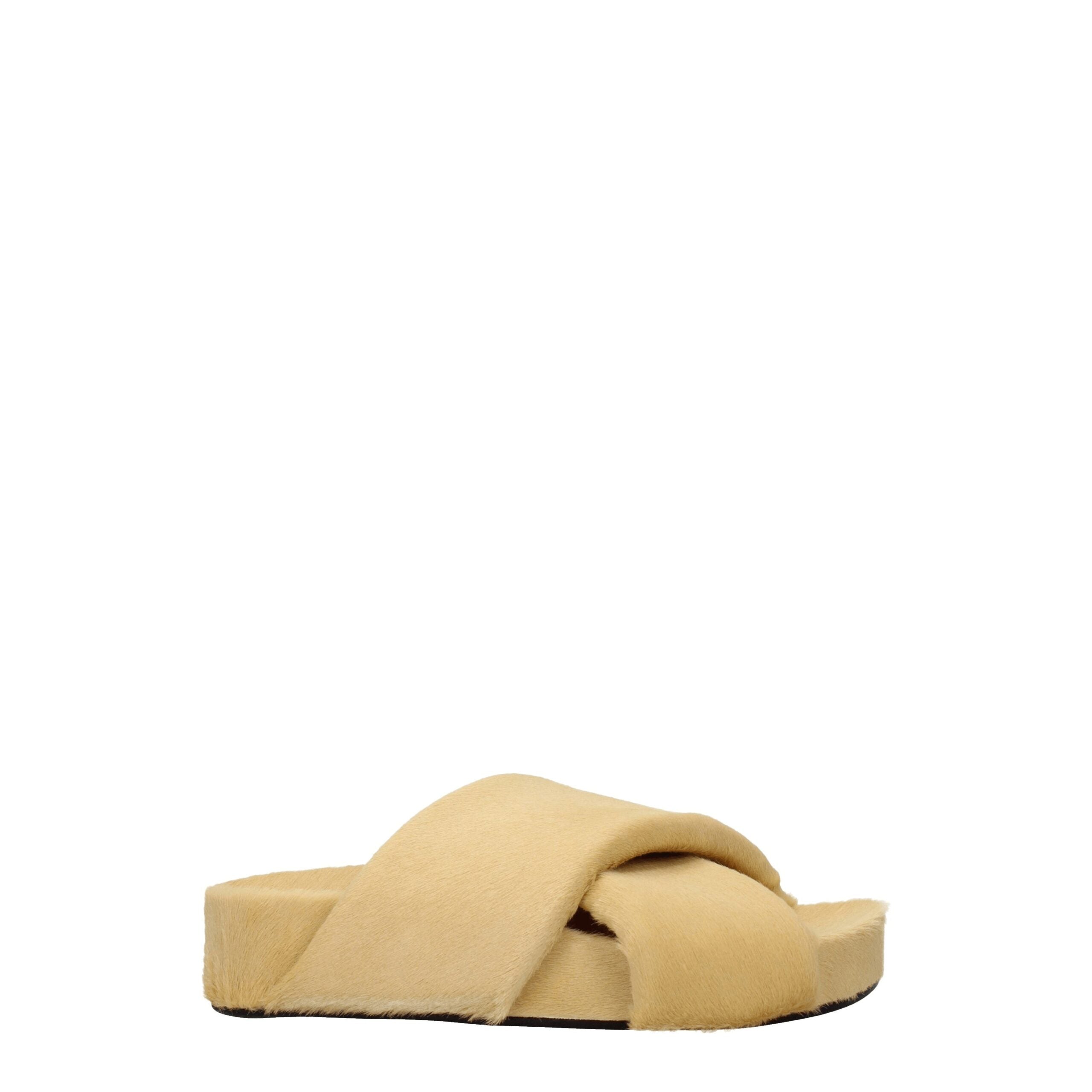 Beige Pony Skin Open Toe Slippers With Vintage Effect