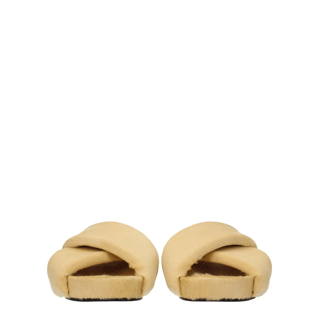 Beige Pony Skin Open Toe Slippers With Vintage Effect