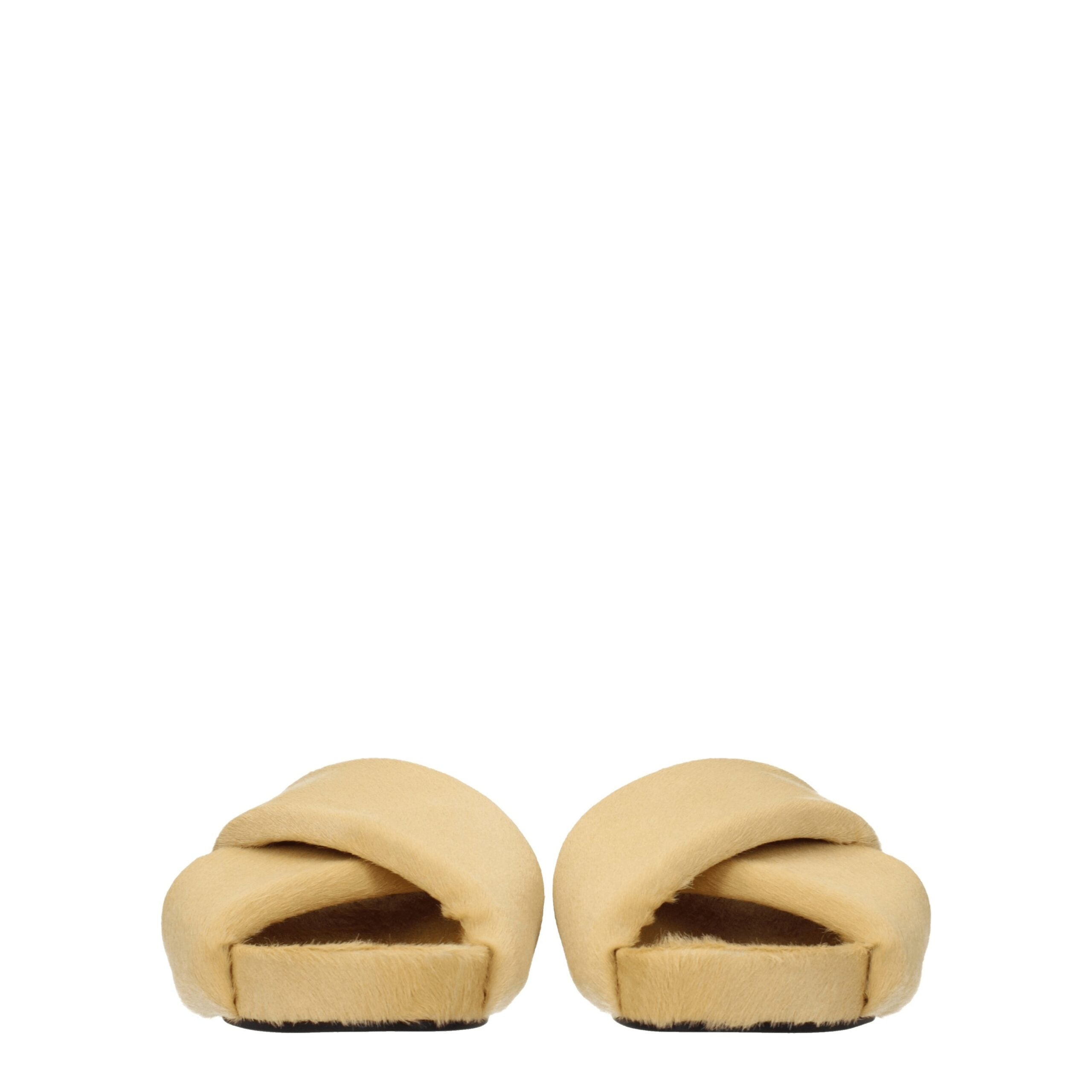 Beige Pony Skin Open Toe Slippers With Vintage Effect