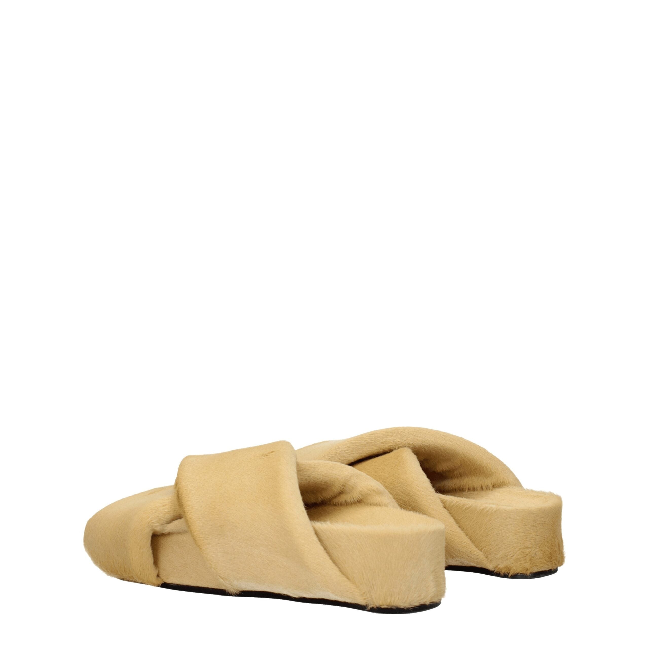 Beige Pony Skin Open Toe Slippers With Vintage Effect