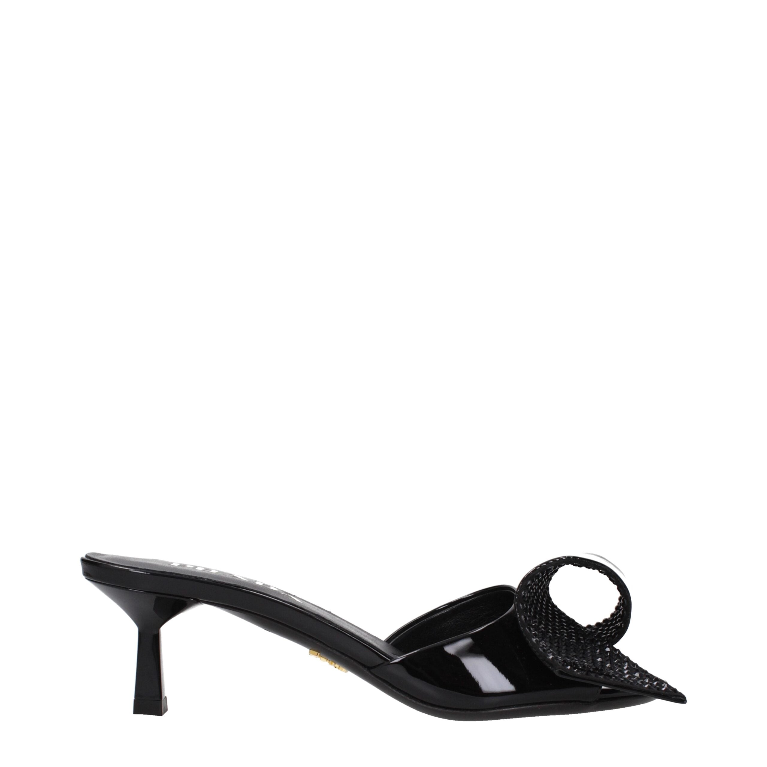 Black Patent Leather Open Toe Mid Heel Sandals