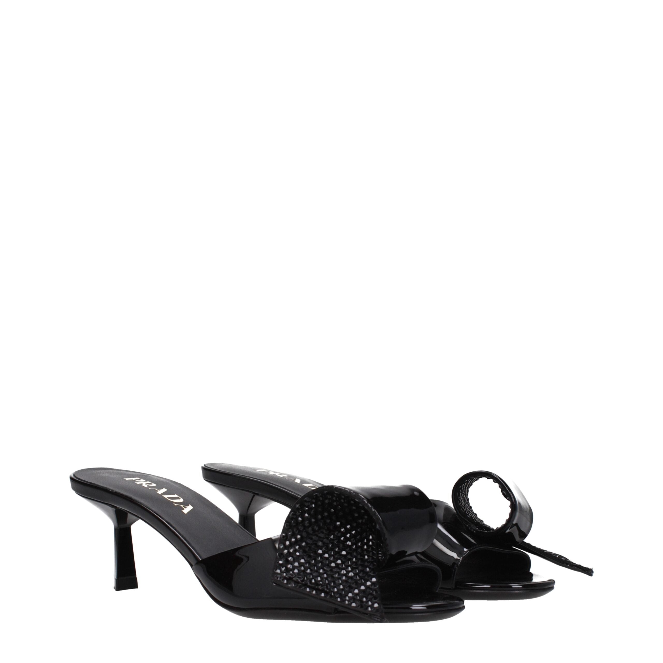 Black Patent Leather Open Toe Mid Heel Sandals