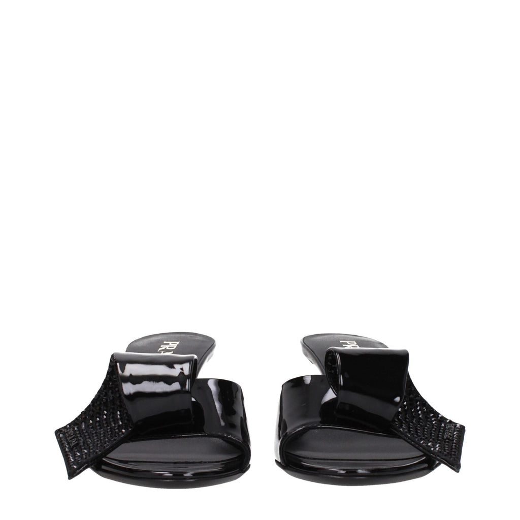 Black Patent Leather Open Toe Mid Heel Sandals