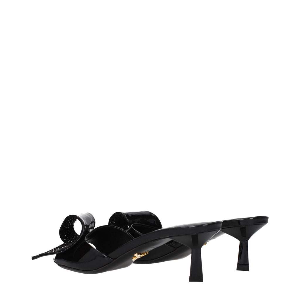 Black Patent Leather Open Toe Mid Heel Sandals
